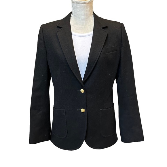 Vintage Womens Black 100% Wool Two Button Blazer with Gold Buttons Size: 12 - Picture 1 of 15